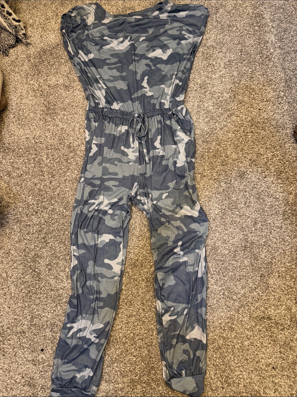 Gray Camo Drawstring Jumpsuit